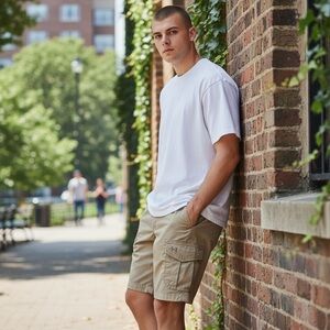 Under Armour // Men's Beige Cargo Shorts // Loose Heatgear